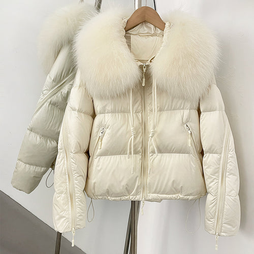 OFTBUY Designer Real Fox Fur Duck Down Jacket Female New Warm Thicken Autumn Winter Coat Women Zipper Reality Fur Puffer Clothes