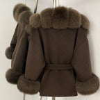 OFTBUY Big Natural Fox Fur Pinnacle 100% Wool Coat Female New Autumn Winter Clothes Women Belt Natural Fur Collar Woolen Jacket