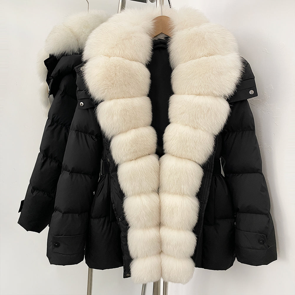 OFTBUY Big Natural Fox Fur Collar Duck Down Coat Female Hooded Thick Warm Top Clothes Women Fashion Real Fur Puffer Jacket