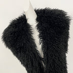 OFTBUY Women's Faux Mongolian Fur Vest Open Front Fluffy Faux Fur Waistcoat with Back Tie New Autumn Winter Outerwear Female