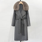 OFTBUY New Autumn Winter Long Clothing Women Fashion Warm Wool Coat with Real Fox Fur Collar Belt Elegant Woolen Jcacket Female