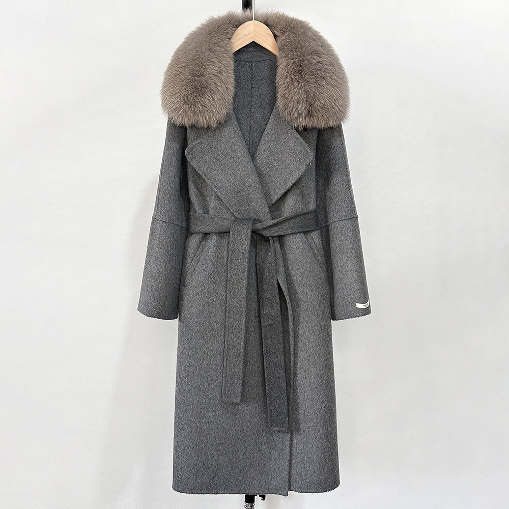 OFTBUY New Autumn Winter Long Clothing Women Fashion Warm Wool Coat with Real Fox Fur Collar Belt Elegant Woolen Jcacket Female