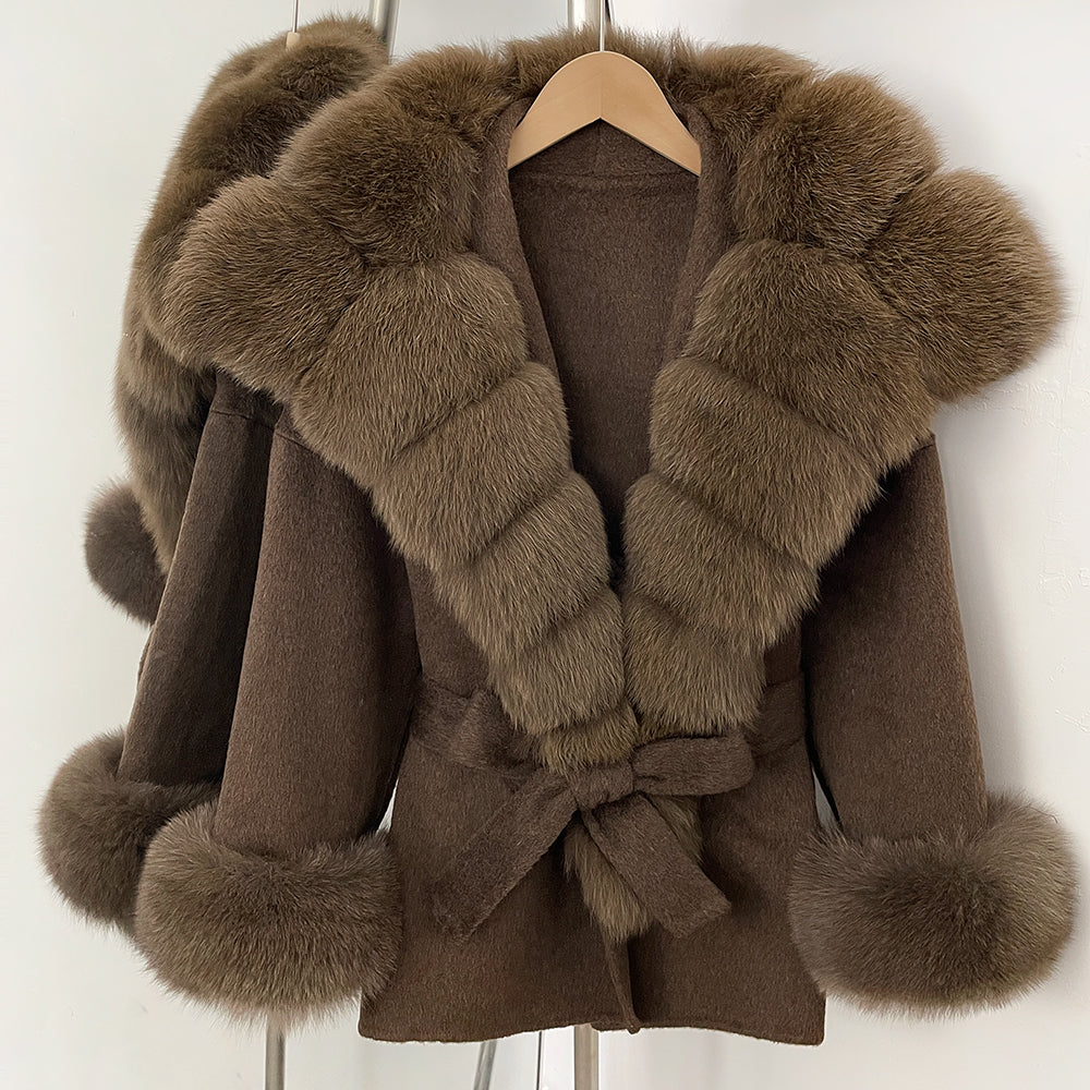 OFTBUY Luxury Real Fox Fur 100% Wool Coat Female New Autumn Winter Warm Woolen Clothes Women Long Sleeves Cashmere Woolen Jacket