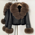 OFTBUY New Winter Real Fox Fur Collar and Cuffs Clothes Women Short Faux Leather Fake Fur Inner Jacket Female Thick Warm Coat