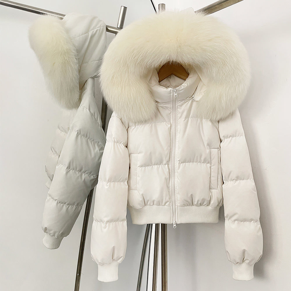 OFTBUY New Winter Short Hooded Top Down Clothes Women Fashion Natural Fox Fur Duck Down Coat Thickened Warm Puffer Jacket Female