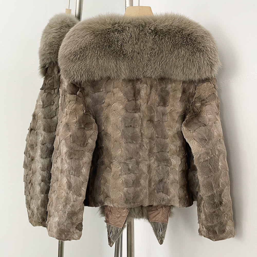 OFTBUY Short Thickened Warm Real Mink Fur Coat Female New Winter Top Clothing Women Natural Fox Fur Fluffy Outerwear Jacket Lady