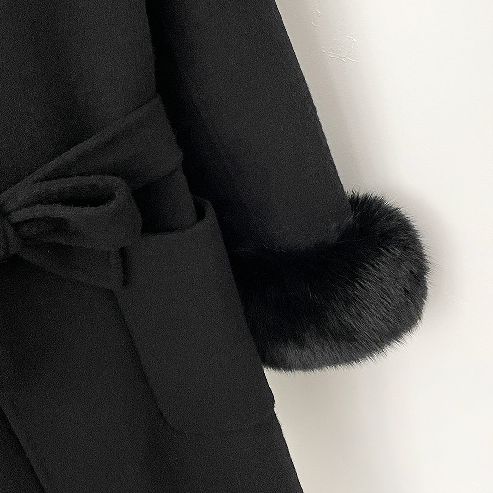 OFTBUY New Autumn Winter Top Clothes Women Fashion Warm Long Belt Wool Coat Female Natural Fox Fur Cashmere Woolen Jacket