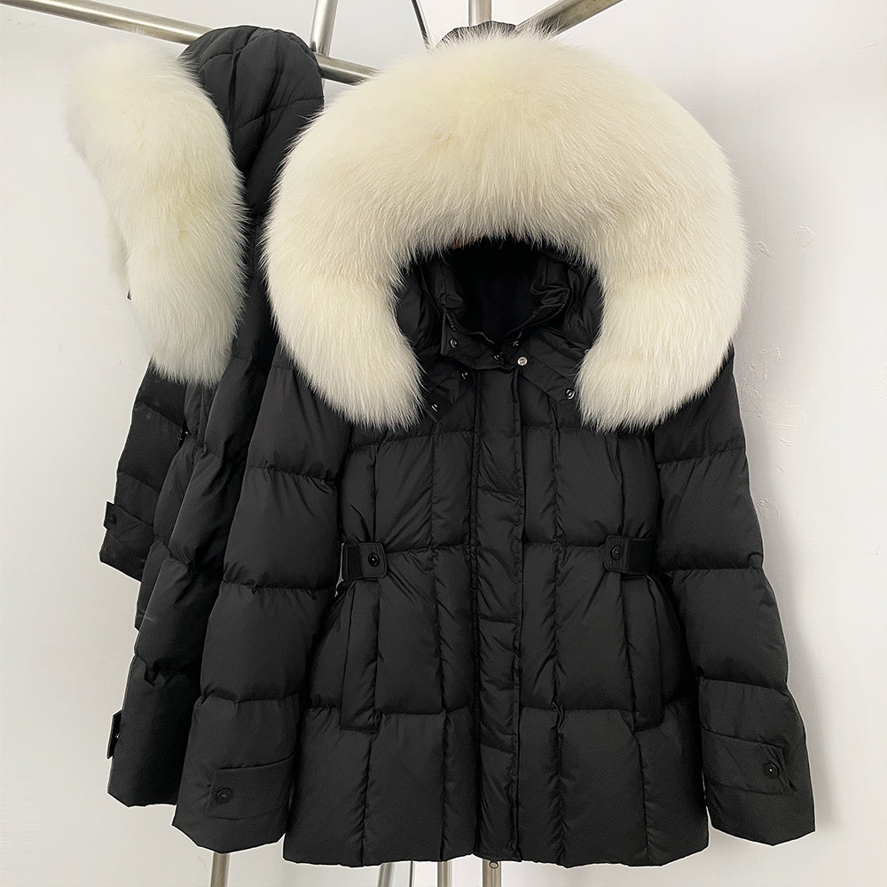 OFTBUY New Winter Hooded Slim Top Clothes Women Fashion Thick Warm Real Fox Fur Duck Down Coat Femlae Natural Fur Puffer Jacket