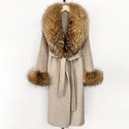 OFTBUY New Women's Double-Faced Wool Coat with Large Real Fox Fur Belted Warm Winter Luxury Fashion Outerwear Woolen Jacket Lady