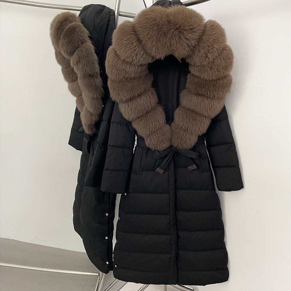 OFTBUY Hooded Winter White Duck Down Coat Large Real Fox Fur Collar X-Long Puffer Jacket Women Thick Female Parkas With Belt