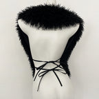 OFTBUY Women's Faux Mongolian Fur Vest Open Front Fluffy Faux Fur Waistcoat with Back Tie New Autumn Winter Outerwear Female