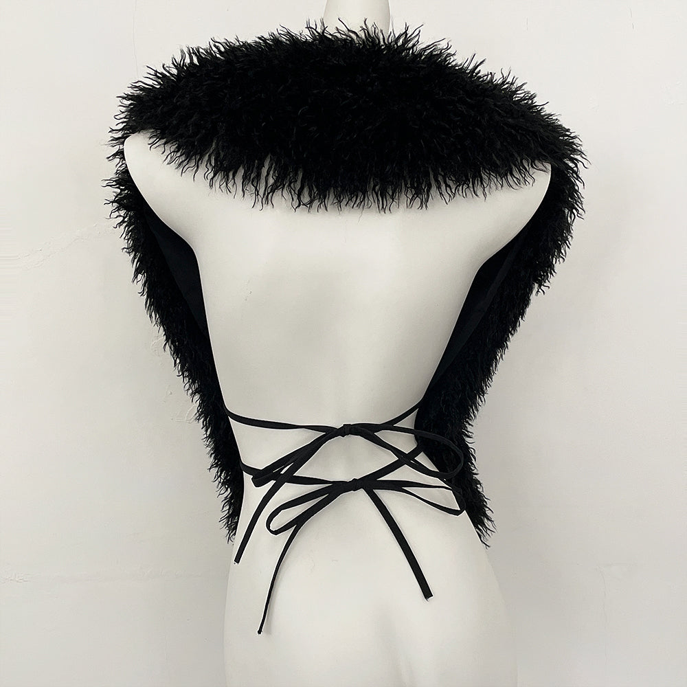 OFTBUY Women's Faux Mongolian Fur Vest Open Front Fluffy Faux Fur Waistcoat with Back Tie New Autumn Winter Outerwear Female