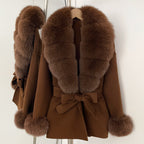 OFTBUY New Women's Double-Faced Wool Coat with Large Real Fox Fur Belted Warm Jacket Winter Elegant Fashion Outerwear Female