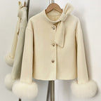 OFTBUY Winter New Style Bowcroppedsleeve Opening Real Fox Fur Cuffs Wool Coat Double-sided Woolen Goods Overcoat Jacket Women