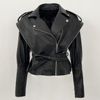 OFTBUY New Autumn Shoulder Leather Jackets Real Sheepskin Jacket Design Biker Leather Jacket Lady Genuine Leather Jacket Women