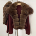 OFTBUY Women's Short Cardigan with Big Real Fox Fur Collar New Autumn Winter Knit Clothing Female Natural Fur Warm Sweater Lady