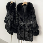 OFTBUY New Winter Thickened Warm Clothes Female Mid-length Leather Belt Real Mink Fur Coat Women Black Natural Fox Fur Jacket