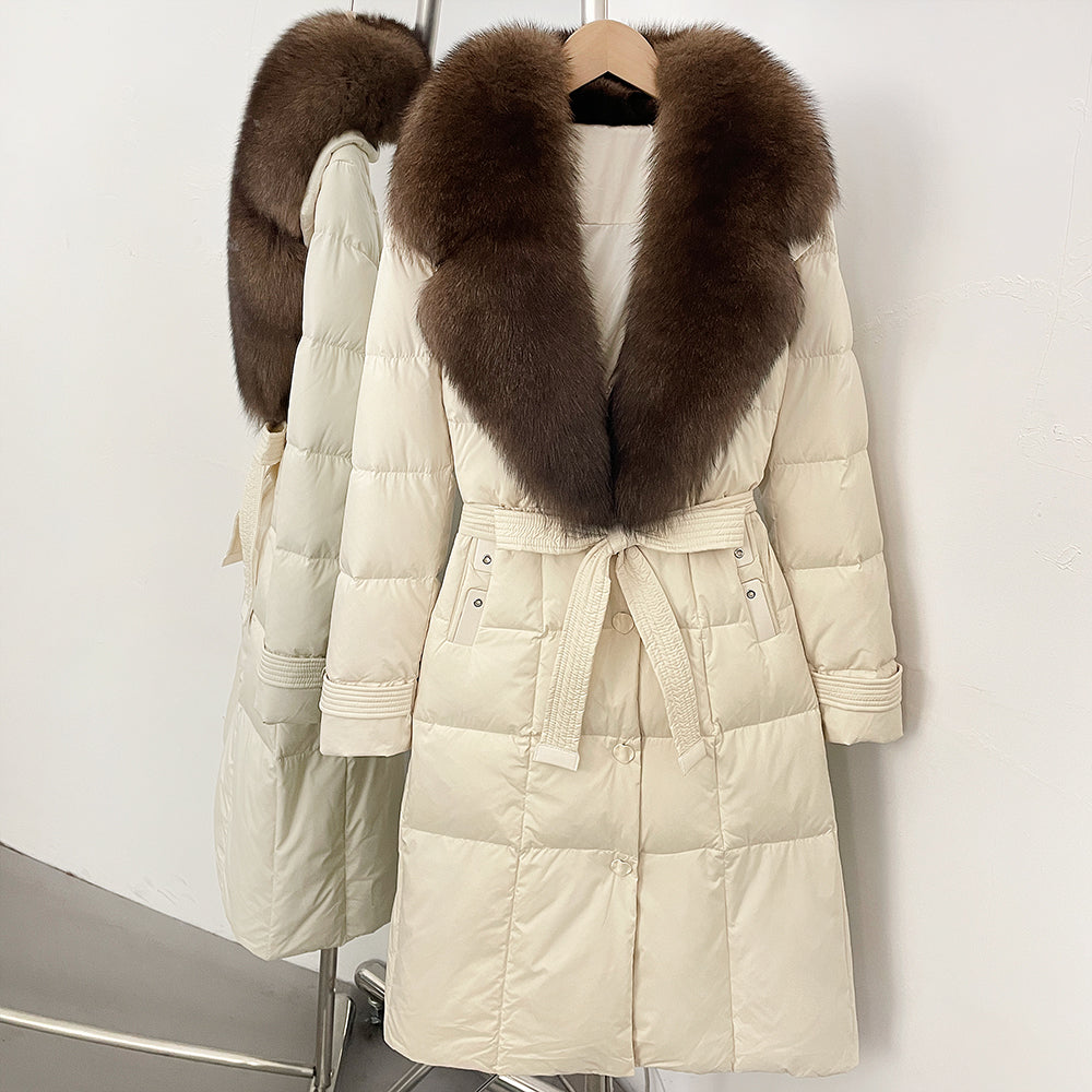OFTBUY New Winter Real Fox Fur Long Clothes Women Belt Thickened Warm Natural Fur Duck Down Female Luxury Fashion Puffer Jacket