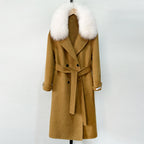 OFTBUY Winter Clothes Women Large Natural Fox Fur Jacket Long Wool Blends Cashmere Coat Belt Female Warm Woolen Streetwear