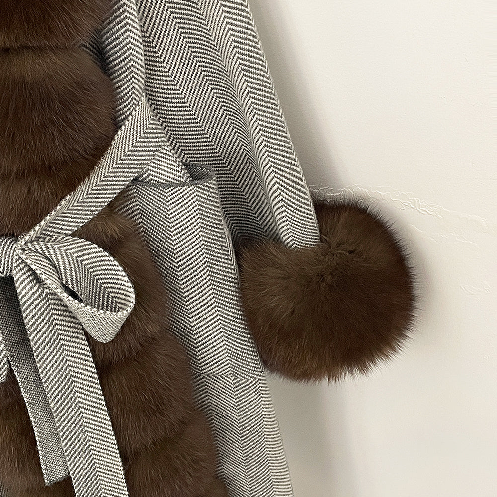 OFTBUY Trim Belted Warm Winter Coat Elegant Fashion Outerwear Female Long Sweater New Women's Knit Coat with Full Real Fox Fur