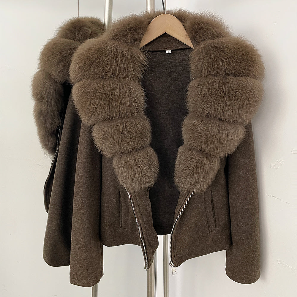 OFTBUY Women's Luxury Real Fox Fur Collar Knit Coat Warm New Autumn Winter Jacket Female Elegant Cardigan Sweater Outerwear
