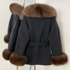 OFTBUY New Women's Double-Faced Wool Coat with Large Real Fox Fur Collar Cuffs Belted Warm Winter Elegant Fashion Outerwear Lady