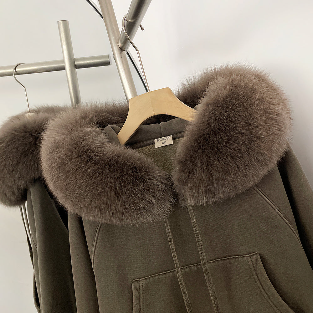 OFTBUY Casual Y2K Hoodie Real Fox Fur Collar Thickened Streetwear Hiphop Hoodie Sweatshirt Vintage Rock Goth Loose Punk Jacket
