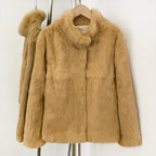 OFTBUY Women's Real Rabbit Fur Coat Luxury Camel Fur Jacket with Stand Collar New Warm Autumn Winter Clothes Female Outerwear