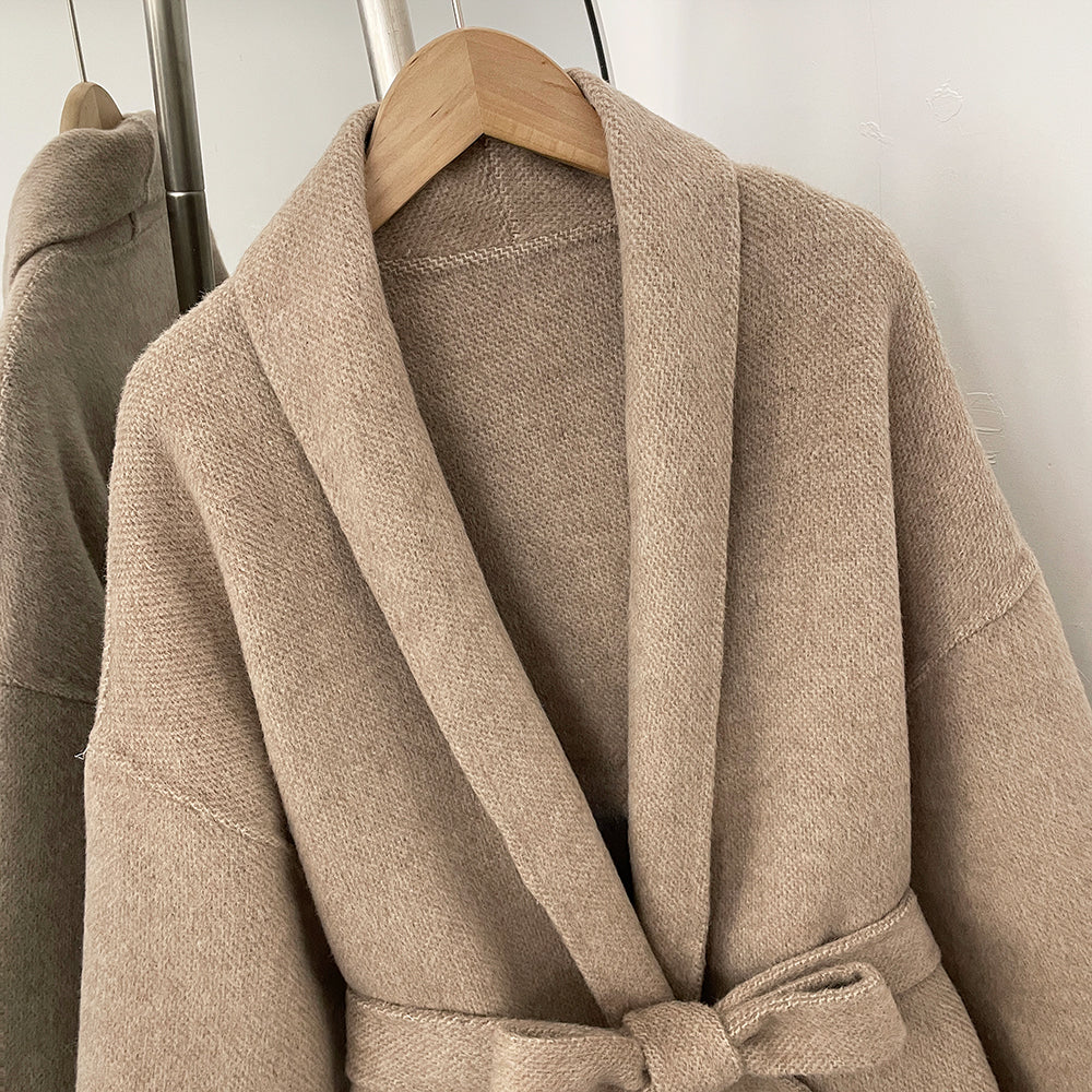 OFTBUY Belted Warm Winter Elegant Fashion Outerwear Wool Jacket Lady New Women's Double-Faced Wool Coat with Real Fox Fur Cuffs