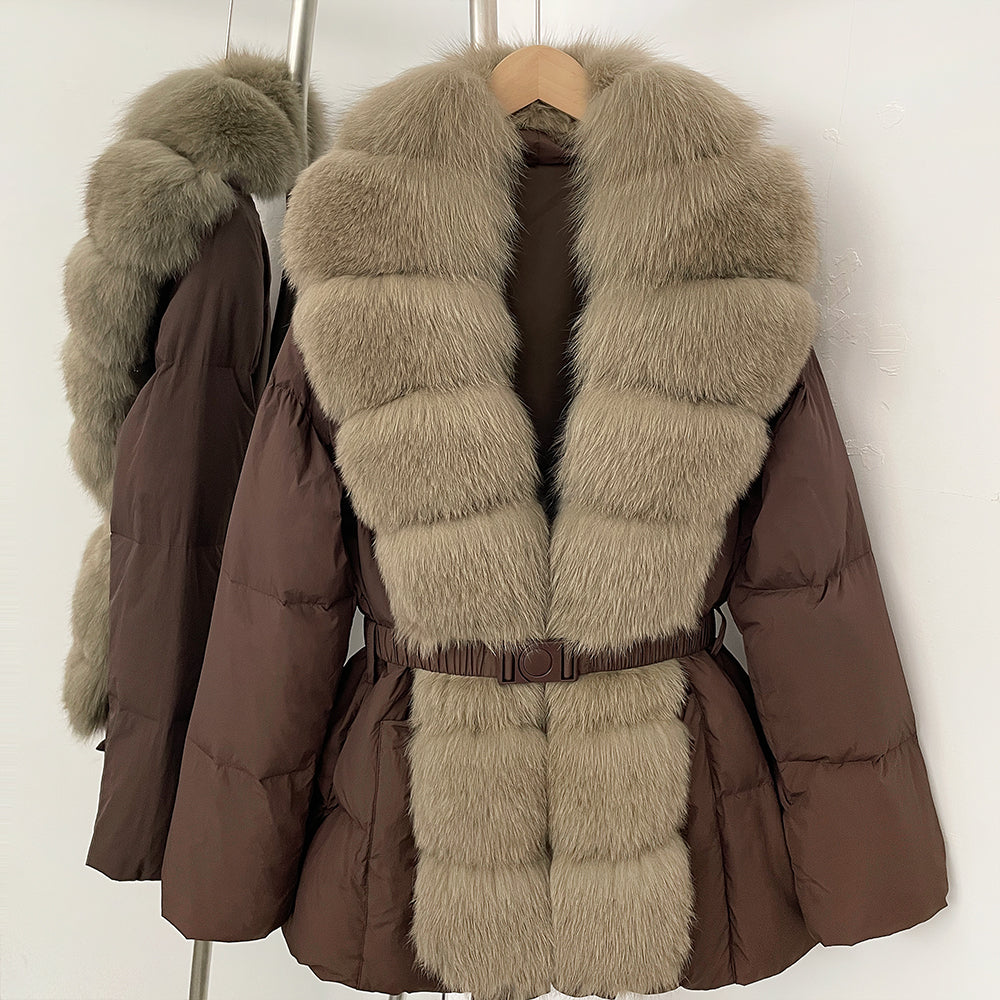 OFTBUY Big Natural Fox Fur Collar Puffer Jacket Female New Autumn Winter Thick Warm Clothes Women Fluffy Real Fur Duck Down Coat