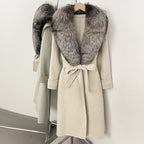 OFTBUY Belted Elegant Warm Outerwear Coat Female Women's Luxury Double-Faced Wool Jacket Winter Oversized Real Fox Fur Collar