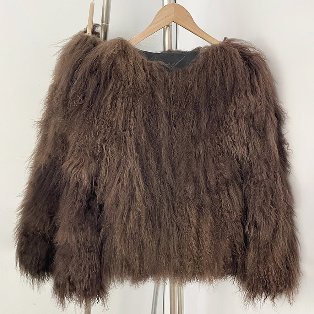 OFTBUY Warm Thick New Autumn Winter Luxury Outerwear Women's Camel Real Mongolian Sheep Fur Coat Curly Natural Fur Jacket Female