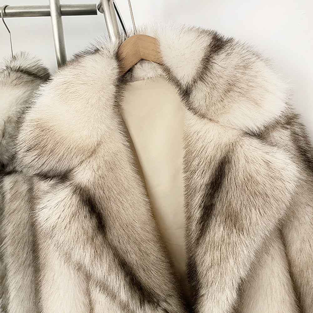 OFTBUY Chic Oversized Lapel Faux Fur Jacket - Premium Vegan Fur Winter Coat with Soft Texture