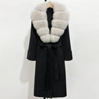 OFTBUY Long Belt 100% Wool Coat with Real Fox Fur Collar Warm Natural Fur Woolen Jacket Female New Autumn Winter Clothing Women
