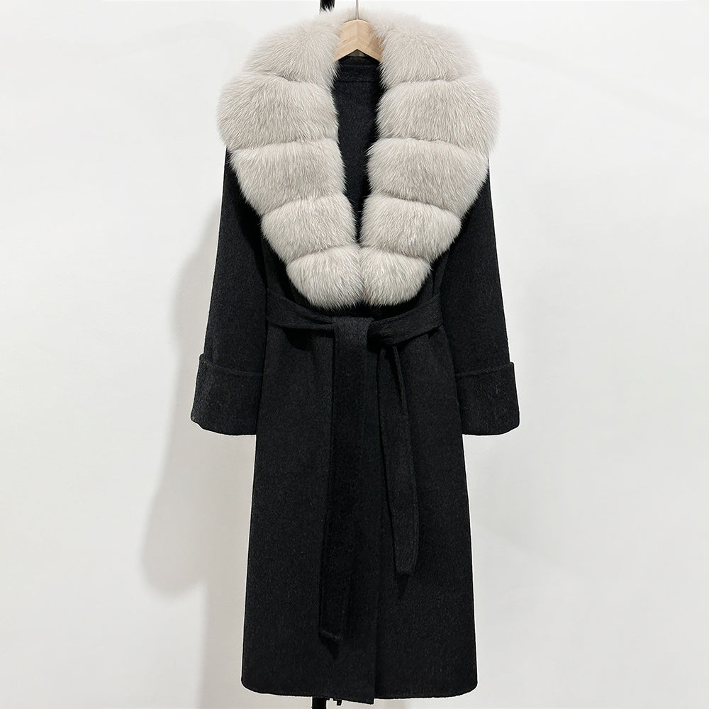 OFTBUY Long Belt 100% Wool Coat with Real Fox Fur Collar Warm Natural Fur Woolen Jacket Female New Autumn Winter Clothing Women