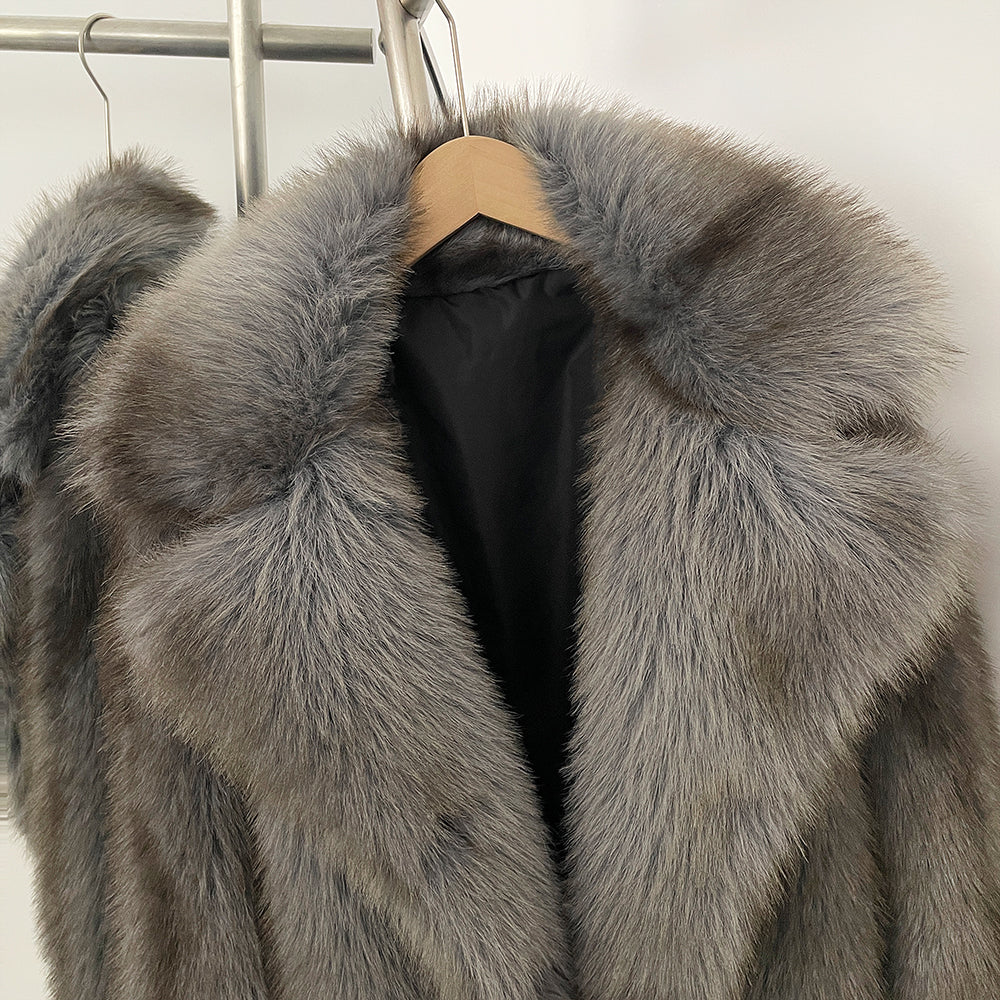 OFTBUY Luxury Oversized Lapel Faux Fur Jacket - Premium Vegan Fur Short Coat for Winter Glamour