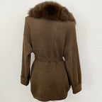 OFTBUY Trim Belted Waist Warm Winter Luxury Fashion Outerwear Sweater Female New Women's Knit Cardigan with Large Real Fox Fur