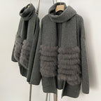 OFTBUY Elegant Cardigan Sweater New Women's Knit Coat with Real Fox Fur Loose Fit Pockets Warm Winter Fashion Cardigan Female