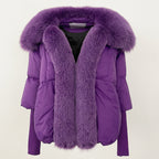 OFTUBY White Duck Down Jacket Winter Women Warm Loose Coat Natural Real Fox Fur Collar Thick Luxury Outerwear New Fashion