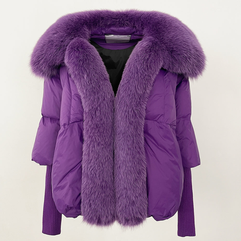 OFTUBY White Duck Down Jacket Winter Women Warm Loose Coat Natural Real Fox Fur Collar Thick Luxury Outerwear New Fashion