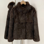 OFTBUY Women's Real Rabbit Fur Coat Luxury Camel Fur Jacket with Stand Collar New Warm Autumn Winter Clothes Female Outerwear