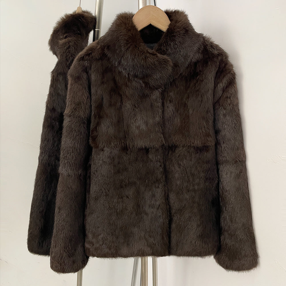 OFTBUY Women's Real Rabbit Fur Coat Luxury Camel Fur Jacket with Stand Collar New Warm Autumn Winter Clothes Female Outerwear