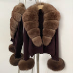 OFTBUY Loose Fit Warm Winter Fashion Lady Outerwear Sweater Female New Women's Knit Cardigan with Large Real Fox Fur Collar