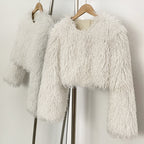 OFTBUY Faux Fur Coat for Women Fur Fluffy Autumn Short Fur Coat Eco-friendly Warm Female New Winter Jacket Long Sleeves O-neck