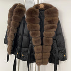 OFTBUY Luxury Women's Down Jacket women Warm Winter Parka Outerwear Duck Down Real Fox Fur Collar Belted Puffer Coat female
