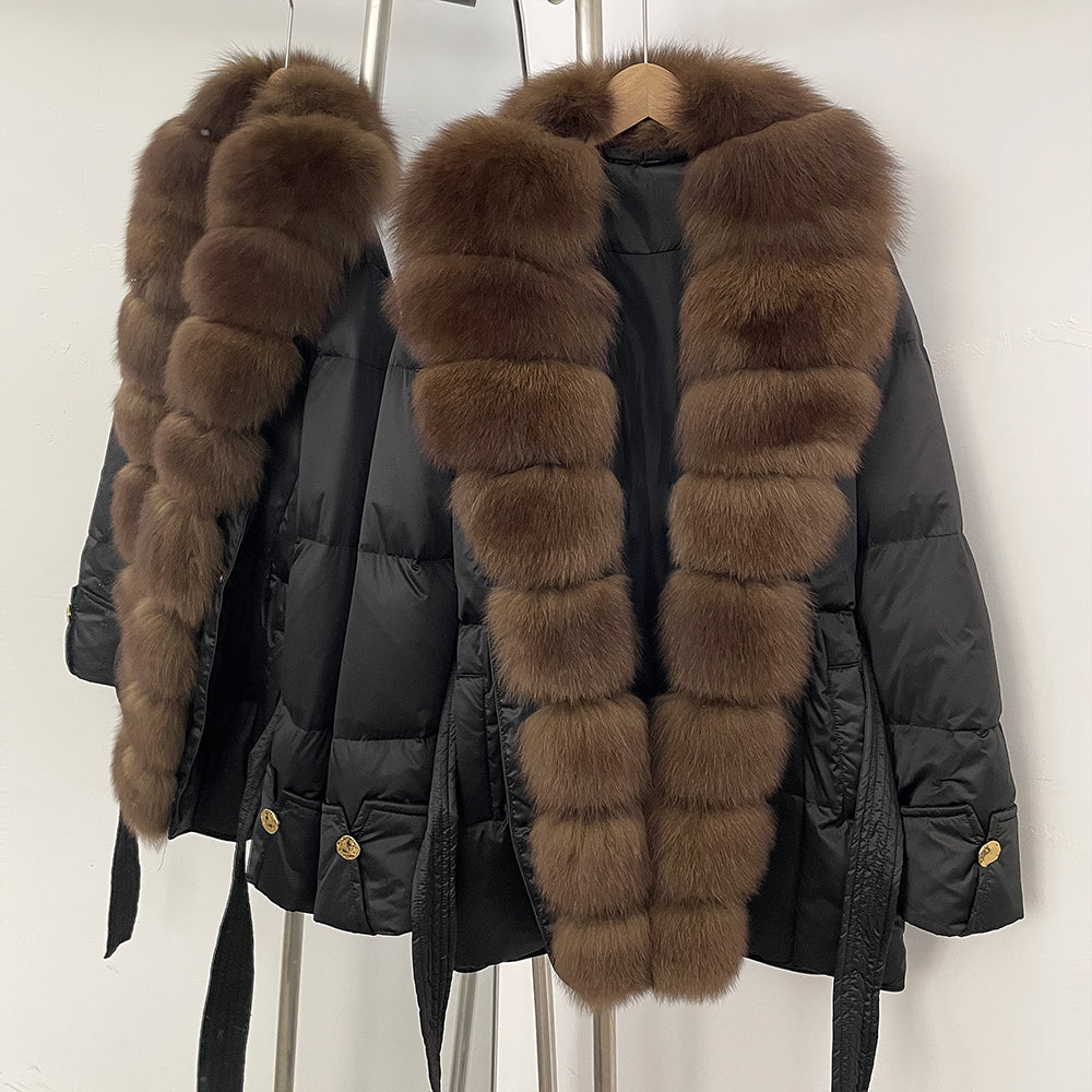 OFTBUY Luxury Women's Down Jacket women Warm Winter Parka Outerwear Duck Down Real Fox Fur Collar Belted Puffer Coat female
