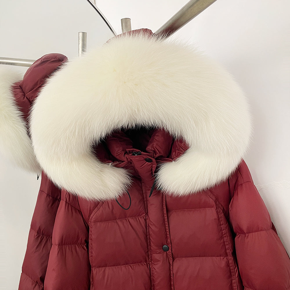 OFTBUY New Autumn Winter Top Clothing Women Tnickened Warm Fluffy Puffer Jacket Femlae Hooded Real Fox Fur Collar Down Caot
