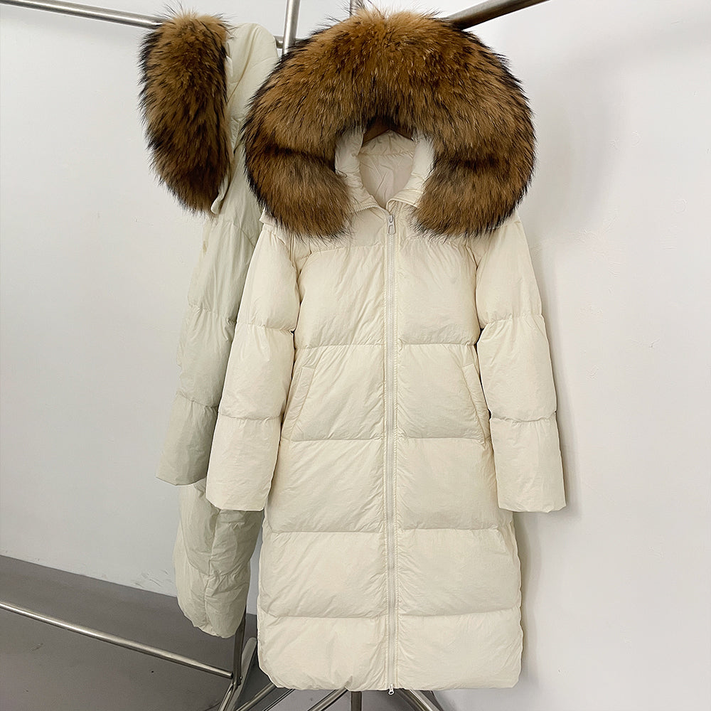 OFTBUY Duck Down Warm Windproof Puffer Coat New Women's Long Hooded Down Jacket Real Fur Collar Winter Thickened Parka Outerwear
