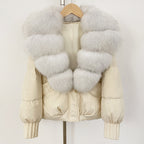OFTBUY Luxury 90% Duck Down Puffer Jacket with Oversized Real Fox Fur Collar - Short Tiered Winter Coat
