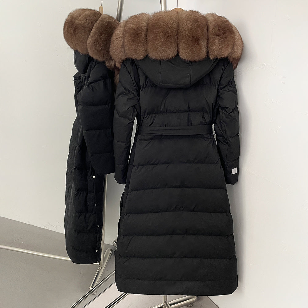 OFTBUY Hooded Winter White Duck Down Coat Large Real Fox Fur Collar X-Long Puffer Jacket Women Thick Female Parkas With Belt